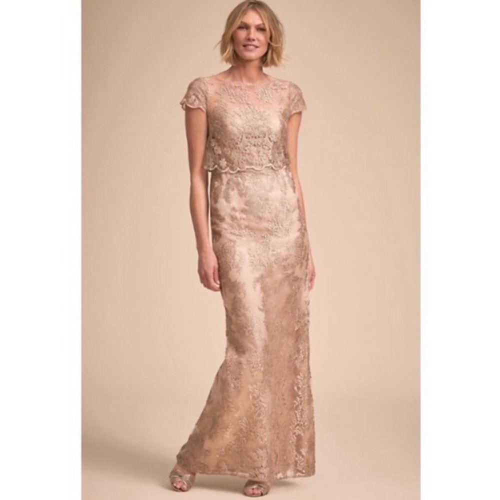 NWT BHLDN Linda Dress Maxi Gold Lace sz 10 Formal Wedding $280 Adrianna Papell 6